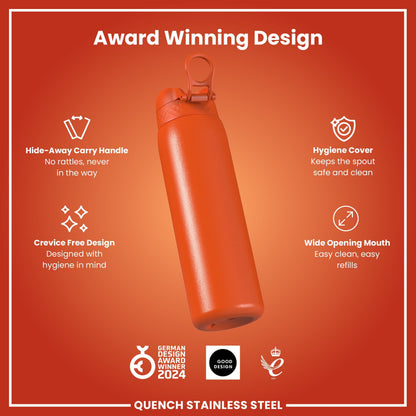 Leak Proof 1 Litre Water Bottle, Stainless Steel, Hearty Orange, 1L